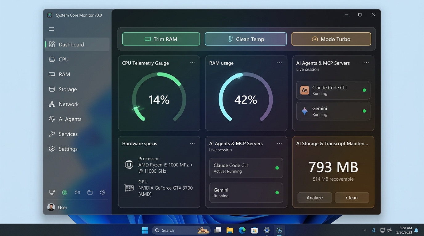 System Core Monitor Interface Mockup